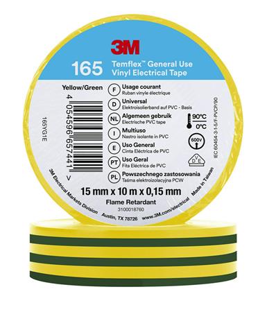 3M Tape Vinyl 165 15Mmx10M Grøn/Gul