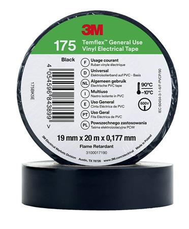3M Tape Vinyl 175 19Mmx20M Sort - 100 Stk.