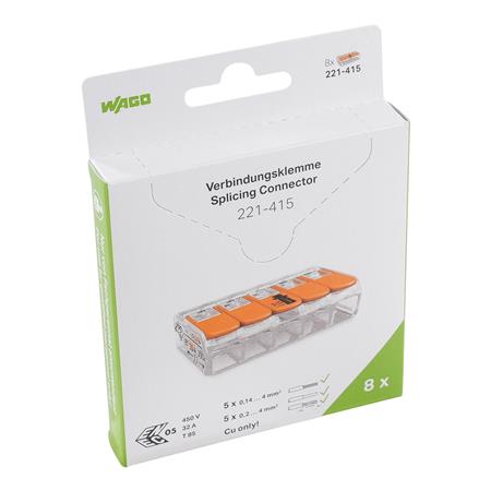 Wago Fjedersamlemuffe 5-Leder. Blisterpakke