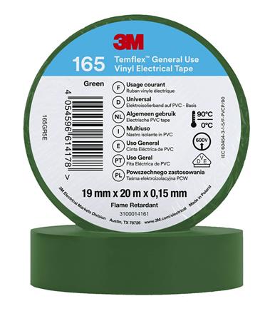 3M Tape Vinyl 165 19Mmx20M Grøn