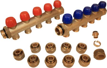 Wavin 1" Fordeler Rørssæt 5 Afgr. M/16X2 Alu